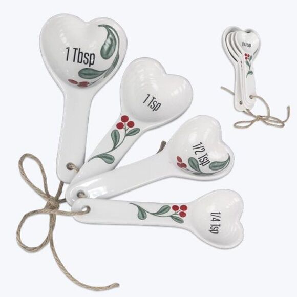 NEW! Ceramic Christmas Holly Measuring Spoon Set - Picture 1 of 1